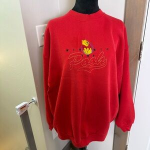 Vintage 1990s Disney Winnie the Pooh Red Crewneck Sweatshirt Embroidered XXL